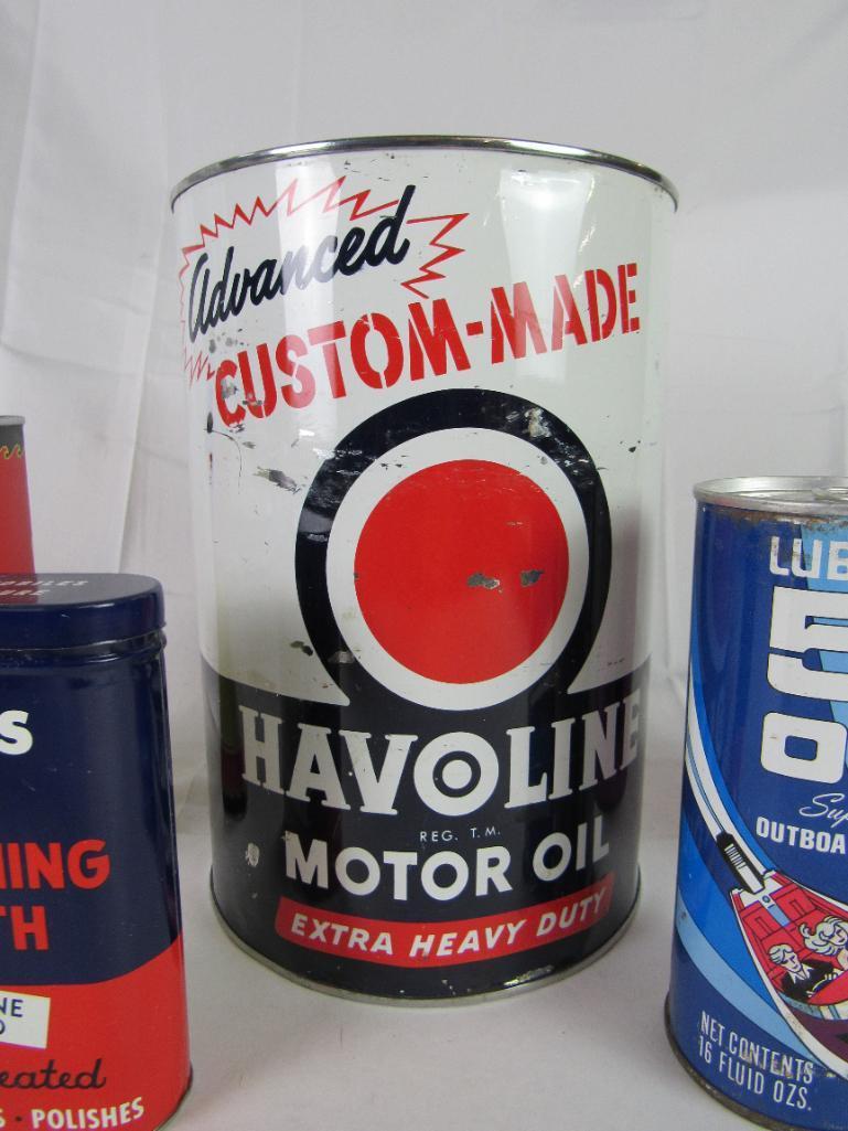 Grouping Vintage Oil Cans/ Related- Havoline, Risoline, Unico, etc
