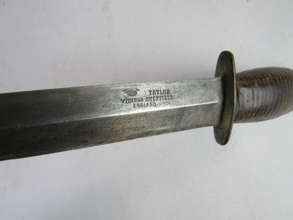 Antique WWII Taylor Sheffield England Dagger / Fighting Knife "Eye Witnessed"