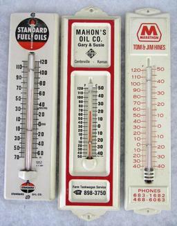 Excellent Lot (3) Vintage Metal Gas Station Advertising Thermometers- Standard, Marathon, Skelly