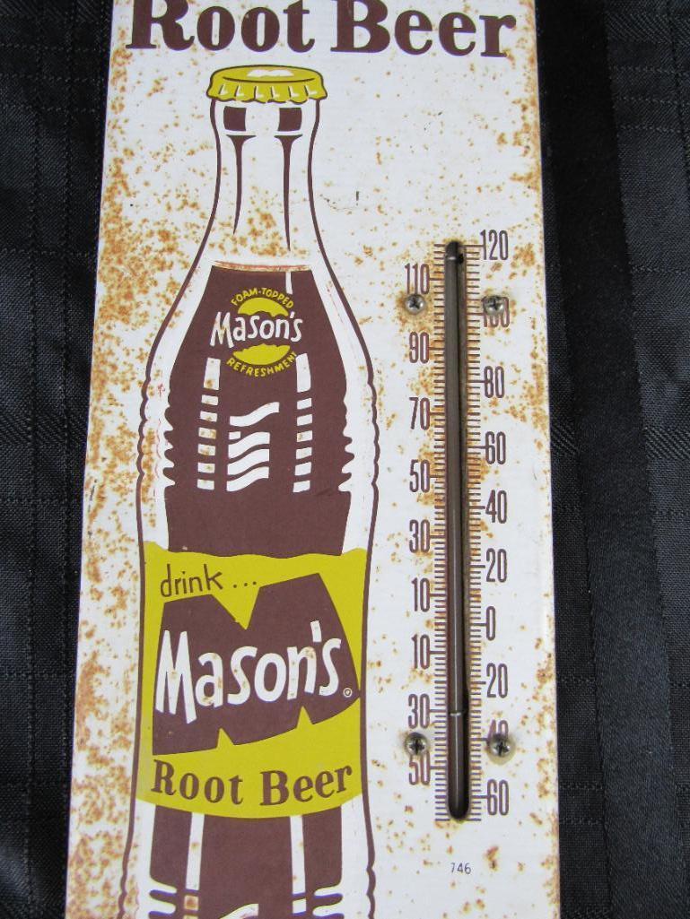 Vintage Mason's Root Beer Metal Advertising Thermometer 16"