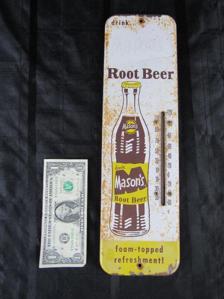 Vintage Mason's Root Beer Metal Advertising Thermometer 16"