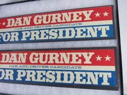 Lot (2) Vintage 1964 Dan Gurney for President Bumper Stickers- Unused/ NOS Rare Car & Driver