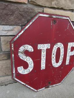 Vintage Heavy Embossed Metal "STOP" Sign w/ Reflector Eyes