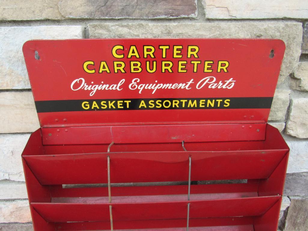 Antique Carter Carbureter Metal Service Station Gasket Display Rack w/ Top Sign