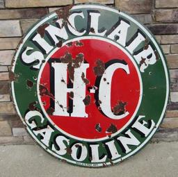 Antique Sinclair H-C Gasoline Double Sided Porcelain Service Station Sign Original 48"