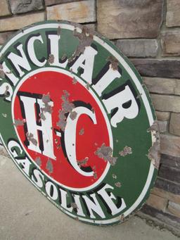 Antique Sinclair H-C Gasoline Double Sided Porcelain Service Station Sign Original 48"