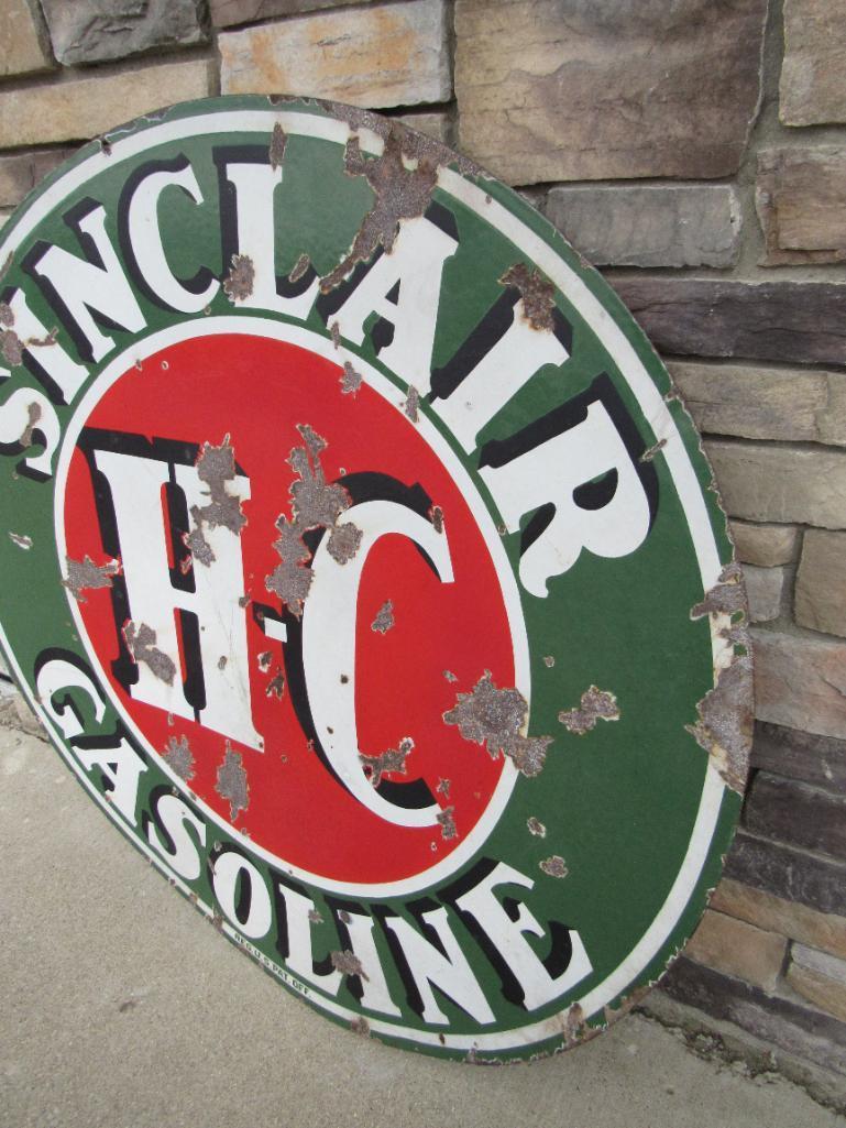 Antique Sinclair H-C Gasoline Double Sided Porcelain Service Station Sign Original 48"