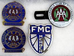 (4) Antique Porcelain Enameled Car Club Grill Badges/ License Plate Toppers