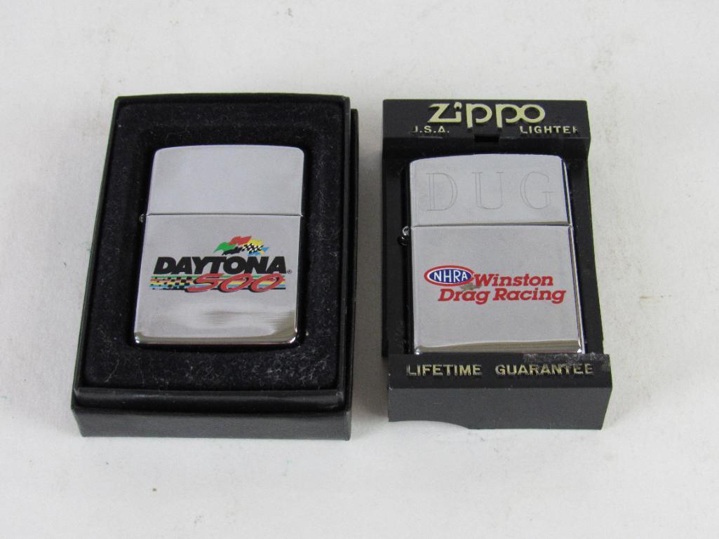 (2) Vintage Zippo Lighters- NHRA Drag Racing, Daytona 500