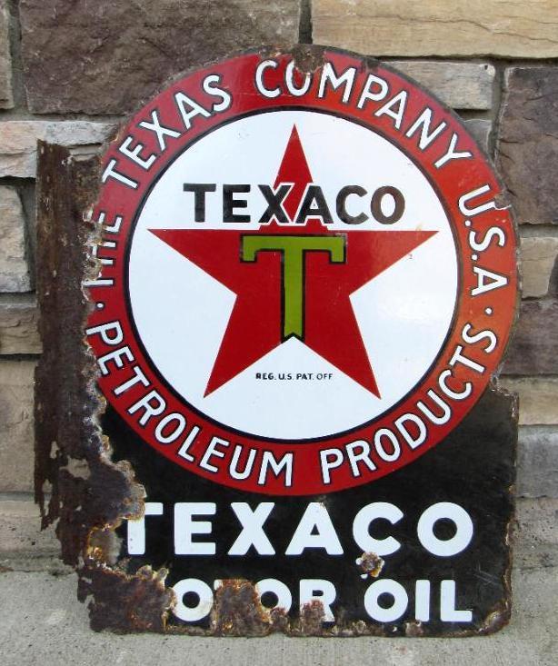 Rare Antique Texaco Motor Oil Double Sided Porcelain Flange Sign