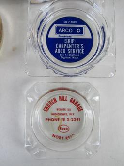 Lot (9) Antique/ Vintage Advertising Ashtrays- All Gas & Oil, Auto- Phillips 66, Esso, Chevy++