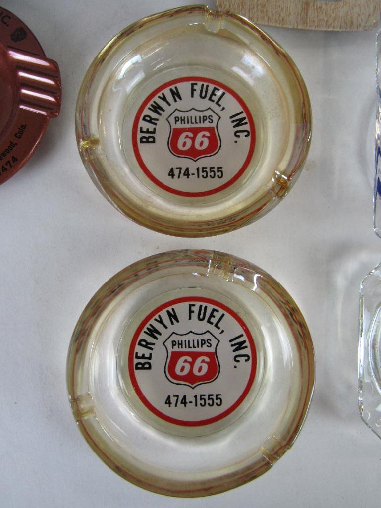 Lot (9) Antique/ Vintage Advertising Ashtrays- All Gas & Oil, Auto- Phillips 66, Esso, Chevy++