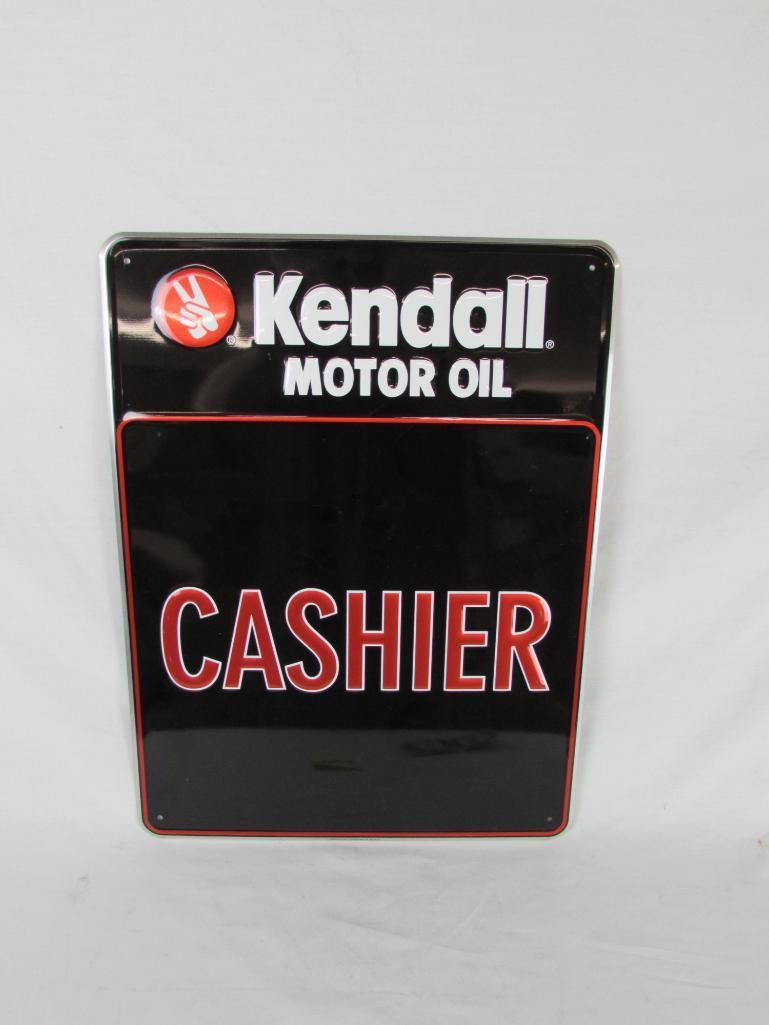 Kendall Motor Oil "CASHIER" Embossed Metal Service Station Sign NOS