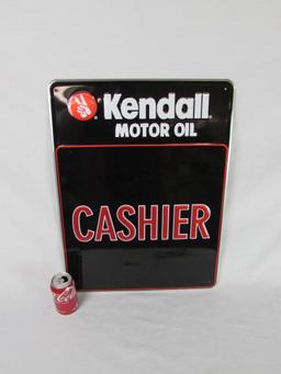 Kendall Motor Oil "CASHIER" Embossed Metal Service Station Sign NOS