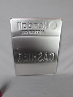 Kendall Motor Oil "CASHIER" Embossed Metal Service Station Sign NOS