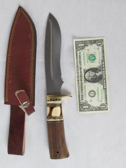 Beautiful Custom Made 12" Fixed Blade Hunting Knife w/ Sheath (Unmarked)