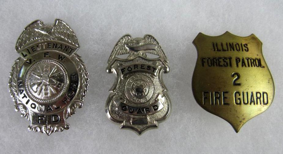 Lot (3) Small Badges- State of Ohio Forest Guard, Illinois Forest patrol Fire, VFW FD