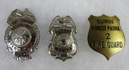 Lot (3) Small Badges- State of Ohio Forest Guard, Illinois Forest patrol Fire, VFW FD