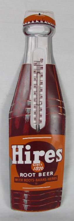 Vintage Hires Root Beer 3-D Embossed Metal 28" Bottle Thermometer