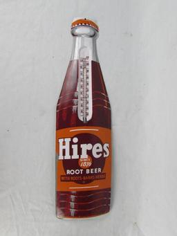 Vintage Hires Root Beer 3-D Embossed Metal 28" Bottle Thermometer