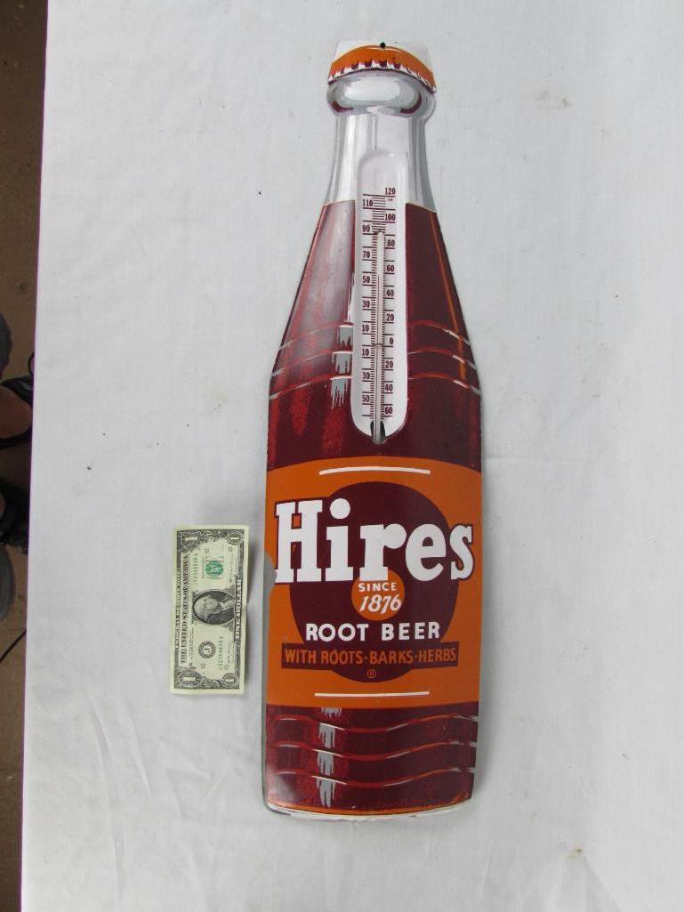 Vintage Hires Root Beer 3-D Embossed Metal 28" Bottle Thermometer