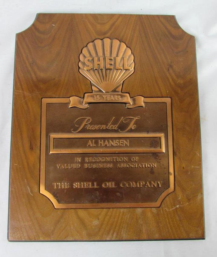 Antique Shell Oil Co. 15 Year Service Award Plaque