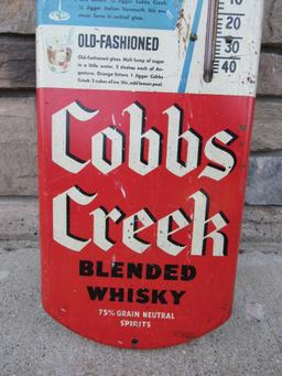 Rare Vintage Cobbs Creek Whisky 39" Metal Advertising Thermometer
