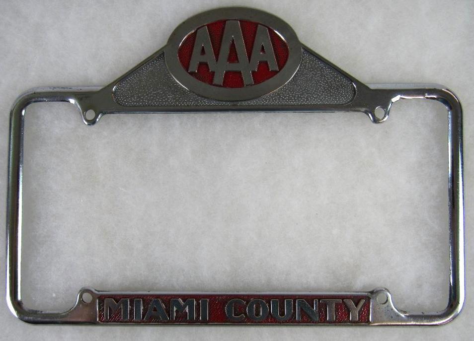 Excellent Antique AAA Miami County Chrome License Plate Frame