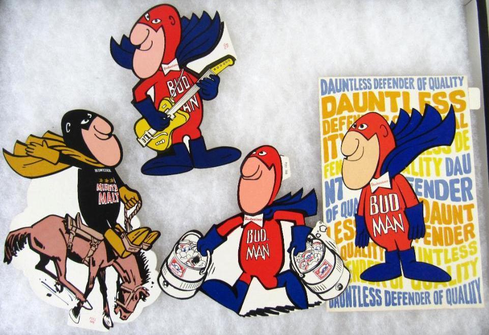 Lot (4) Vintage 1960's Budweiser BUD MAN Decals- Larger Sized