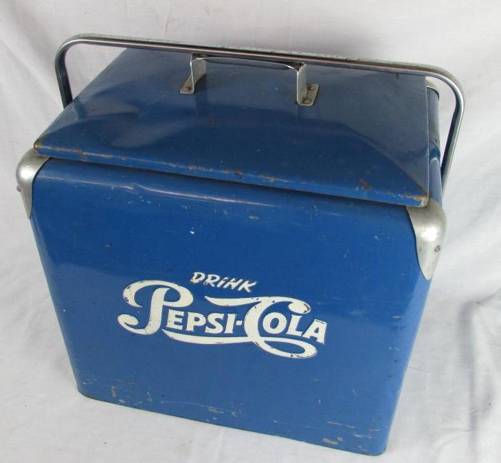 Vintage Pepsi Cola Ice Chest Cooler / Metal with Tray by Progress Refrig.
