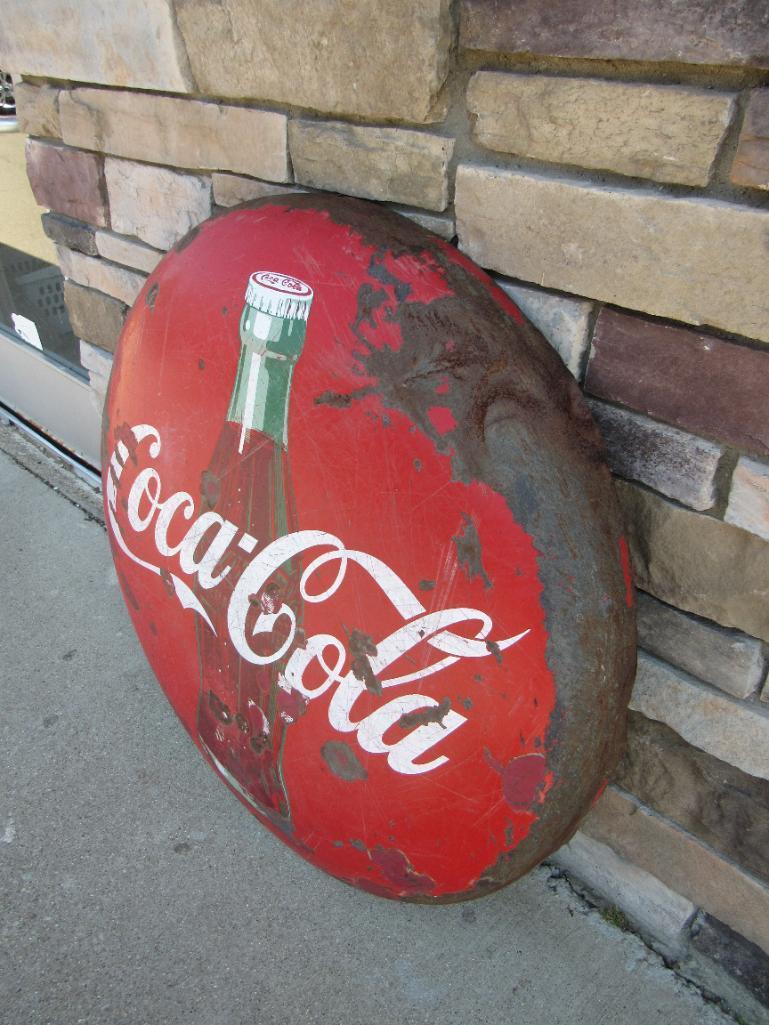 Antique Original Coca Cola Porcelain Button Sign 36"