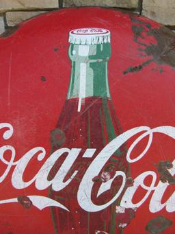 Antique Original Coca Cola Porcelain Button Sign 36"