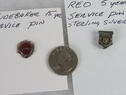 (2) Antique Service Pins- Studebaker 15 Year, REO 5 Year