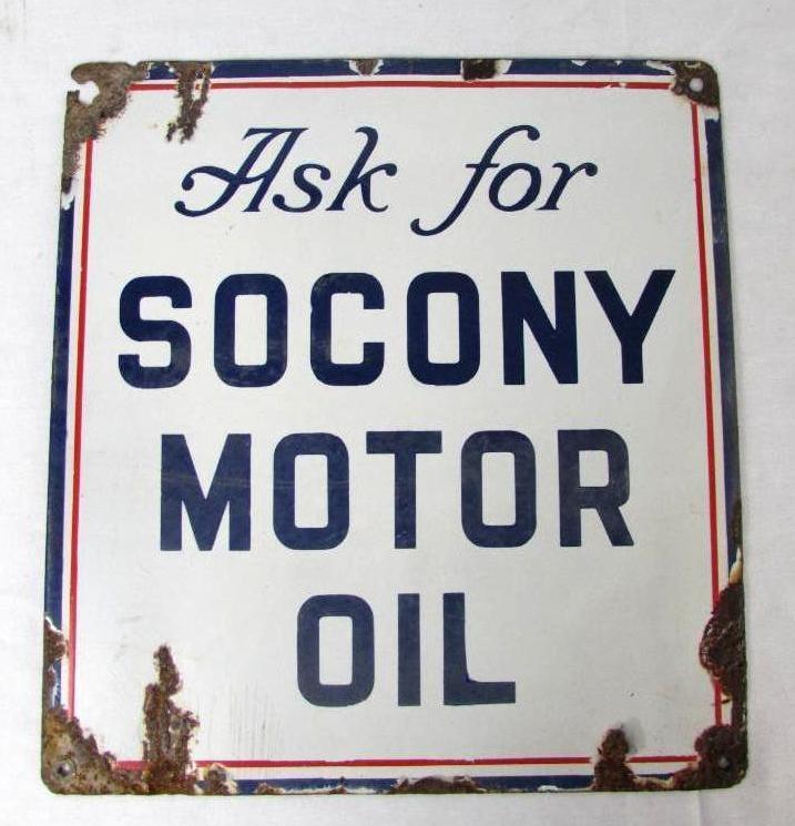 RARE & Early "Ask For" Socony Motor Oil Porcelain Gas & Oil Sign