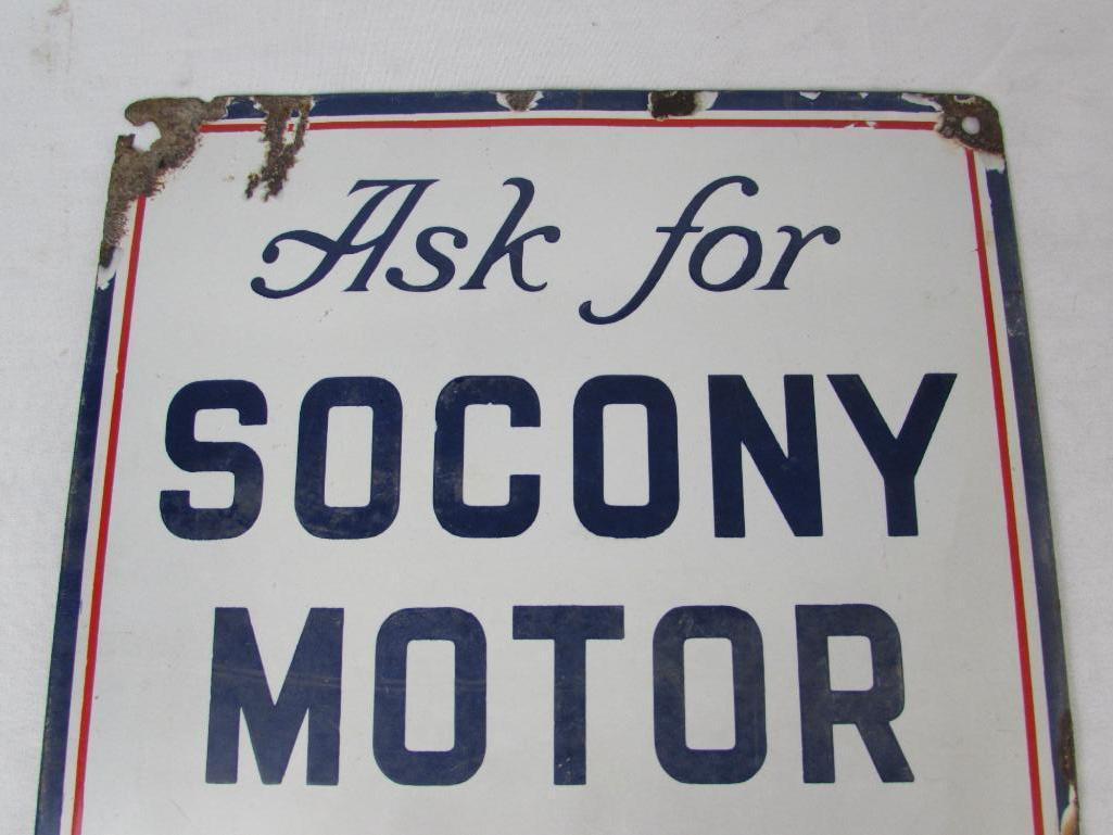 RARE & Early "Ask For" Socony Motor Oil Porcelain Gas & Oil Sign