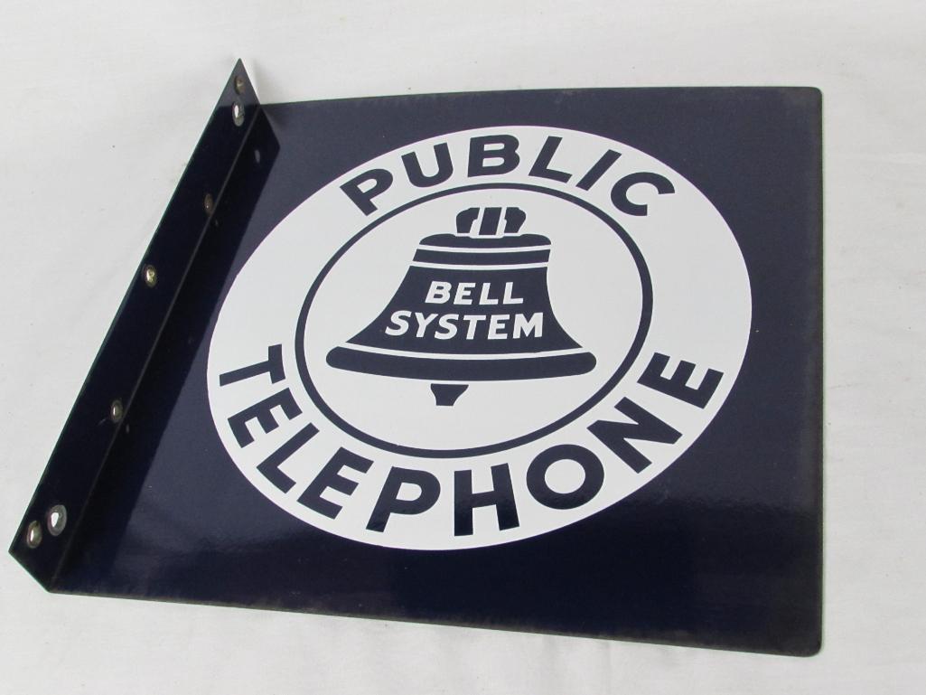 Outstanding Bell System "Public Telephone" Double Sided Porcelain Flange Sign