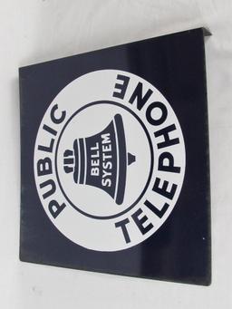 Outstanding Bell System "Public Telephone" Double Sided Porcelain Flange Sign