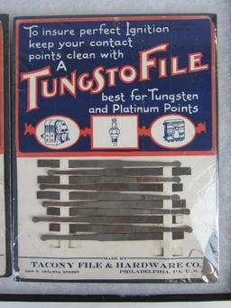 (2) Antique Tungsto File "To Insure Perfect Ignition" Service Station/ Store Displays