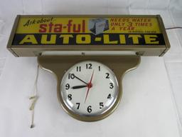 Outstanding Original Auto-Lite Antique Reverse Glass "Art Deco" Advertising Clock