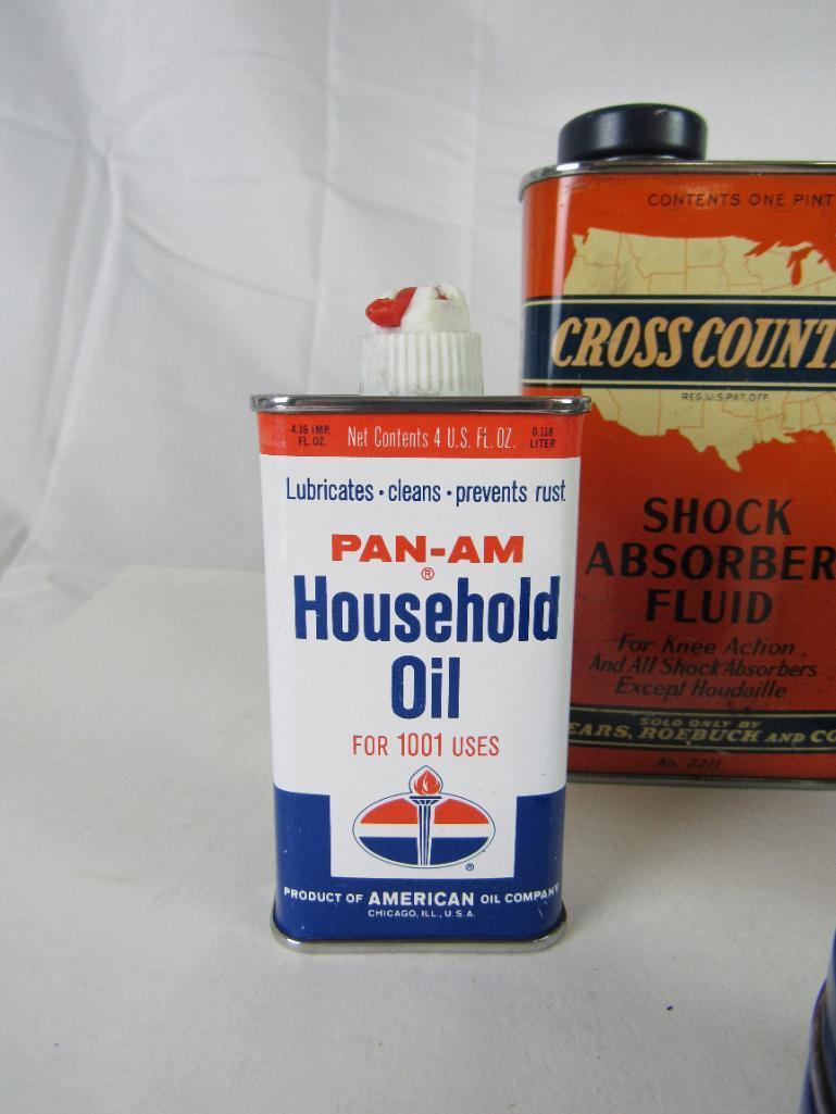 Grouping Vintage Metal Oil and Related Cans- Pyroil, Quaker State, Cadillac, Cross Country