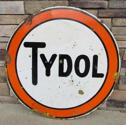 Antique Tydol Motor Oil Double Sided Porcelain Service Station Sign Original 42"