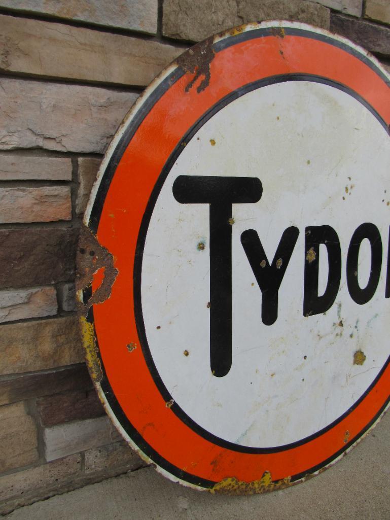 Antique Tydol Motor Oil Double Sided Porcelain Service Station Sign Original 42"