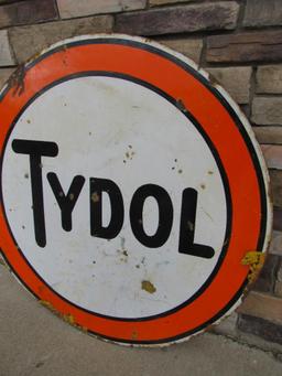 Antique Tydol Motor Oil Double Sided Porcelain Service Station Sign Original 42"