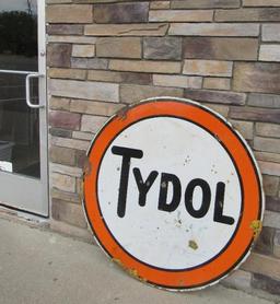 Antique Tydol Motor Oil Double Sided Porcelain Service Station Sign Original 42"