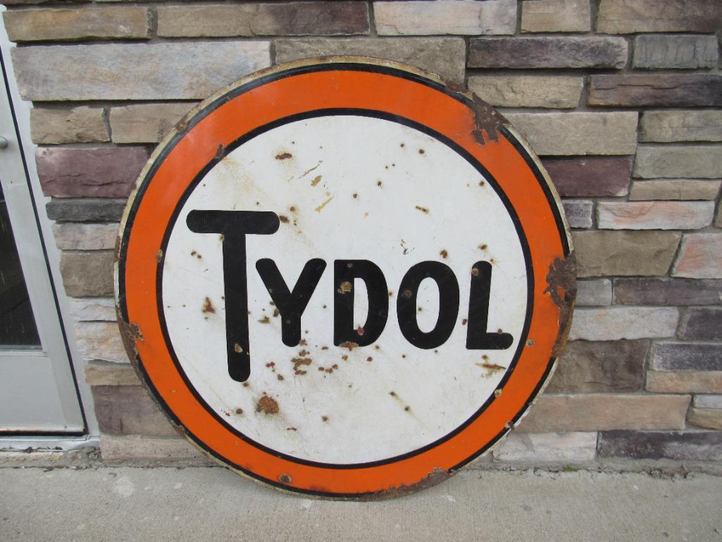 Antique Tydol Motor Oil Double Sided Porcelain Service Station Sign Original 42"