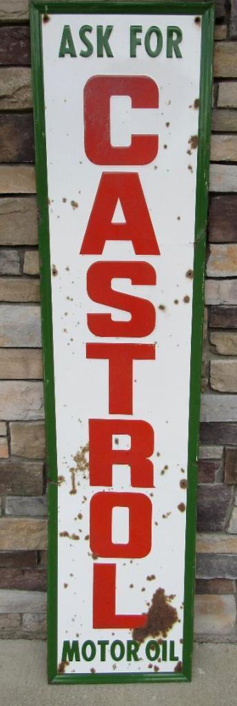 Antique Castrol Motor Oil 6 Ft. Embossed Metal Sign