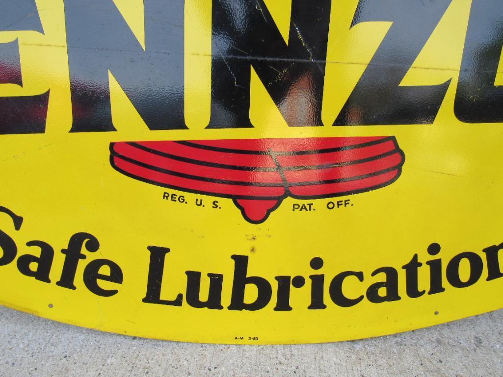 Excellent Vintage Pennzoil "Safe Lubrication" Metal Double Sided Oval Sign 31"