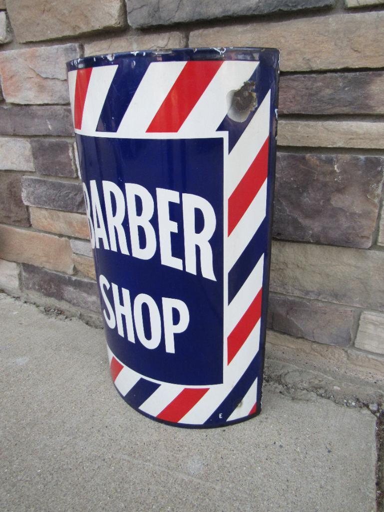 Excellent Antique Concave (Curved) Porcelain Barber Shop Sign