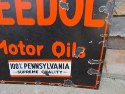 RARE Antique Veedol Motor Oil "Tombstone" Double Sided Porcelain Service Station Sign