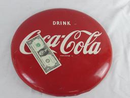 Excellent Vintage Coca Cola Coke 16" Metal Button Sign
